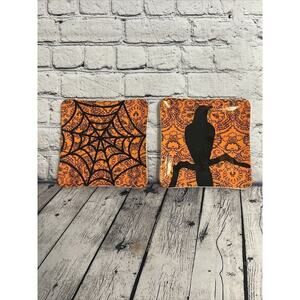 2 Rae Dunn Halloween‎ Magenta M Studios Crow Black Bird Spider Web Snack Plates